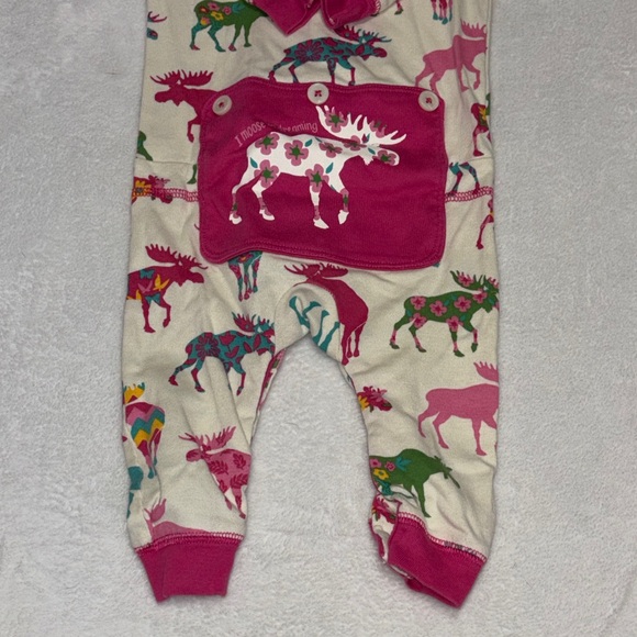 Little Blue House Pink and Green Moose Print Kids Footie - Picture 9 of 10